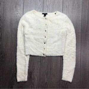 Forever 21 Cream Fuzzy Sweater Medium White Button Cardigan